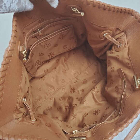Tory Burch Marion Slouchy‎ Tote Bag East-West Bark Brown Pebbled Leather Purse - Picture 9 of 15